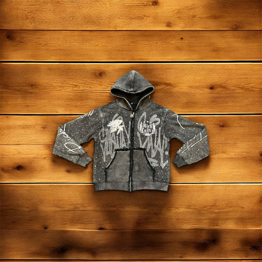 'Obsidian' Rhinestone Zip-Up